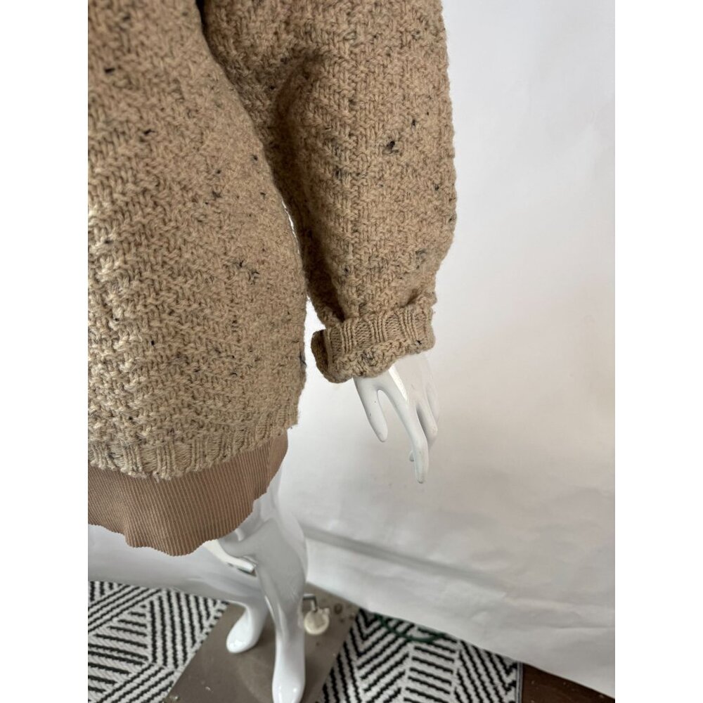 Vintage 80s Beige Chunky Knit Wool Turtleneck Sweater Textured Ribbed Long Sleev - Picture 6 of 12